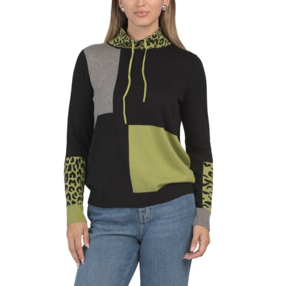 EDINBURGH KNITS Black Pima Cotton Animal Block Sweater - Picture 1 of 2